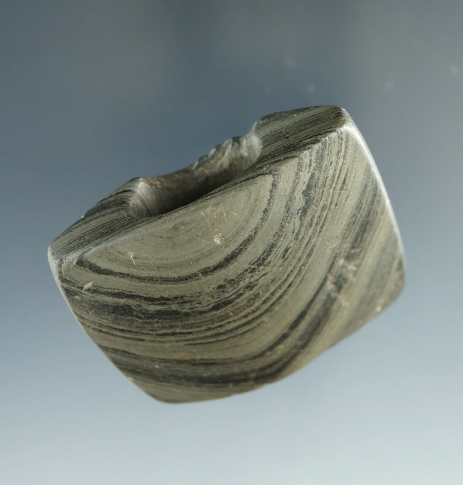 Rare style! 1 13/16" Wide Panel Bannerstone made from beautifully banded green Glacial Slate.