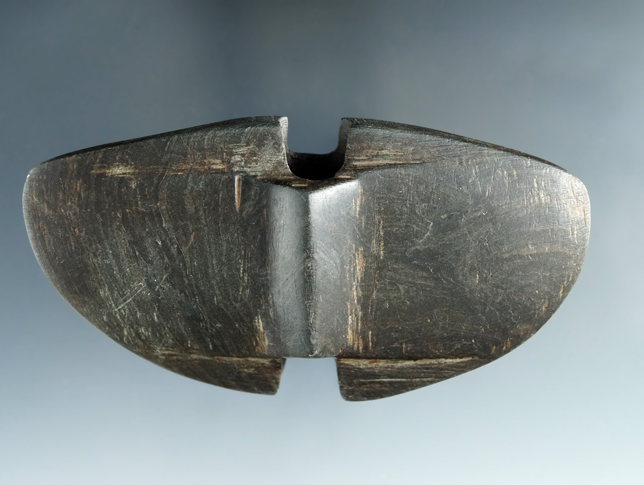 3 11/16" Raised Barrel Double Notched Wing Bannerstone - Knox Co. Ohio.  Bennett COA.