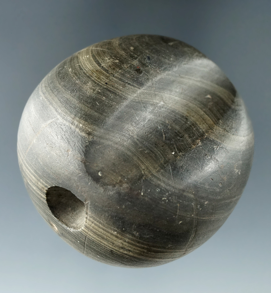 Large 2 3/16" Ball Bannerstone that is nicely fluted on the bottom found in Ohio. Ex. Terry Elleman