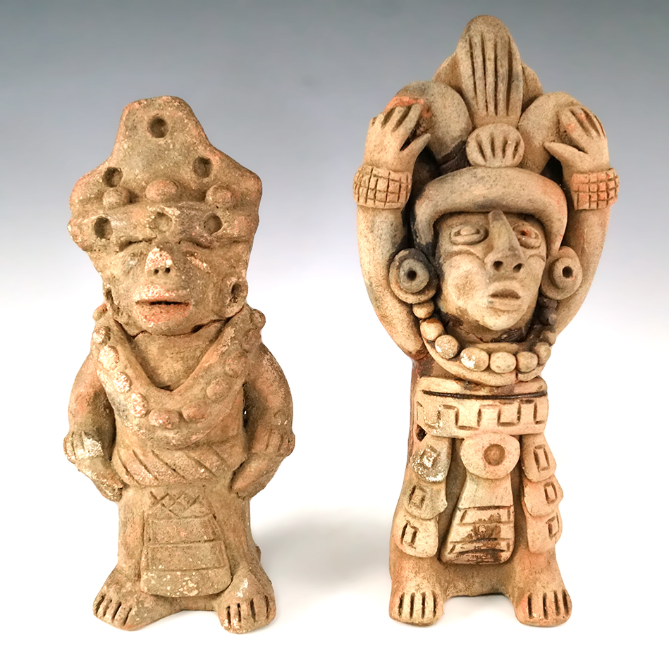 Pair of Pre-Columbian figurines recovered in Mexico, approximately 7" tall.