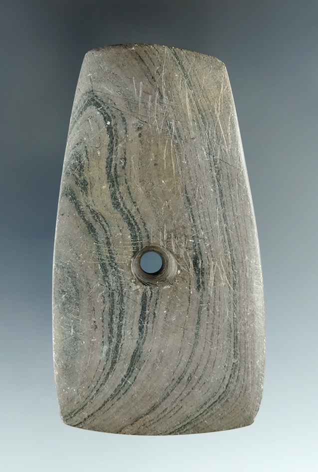 3 1/8" Banded Slate Pendant found in Ohio.