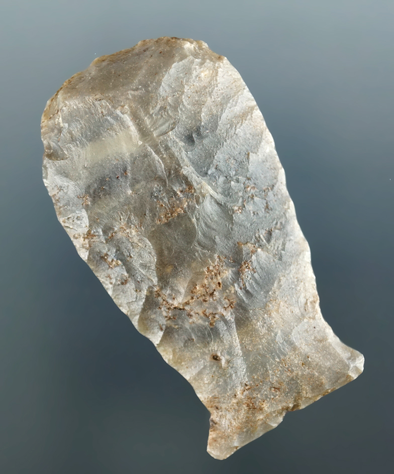 2 1/16" Beaver Lake style hafted scraper made from attractive hornstone found in Ohio.