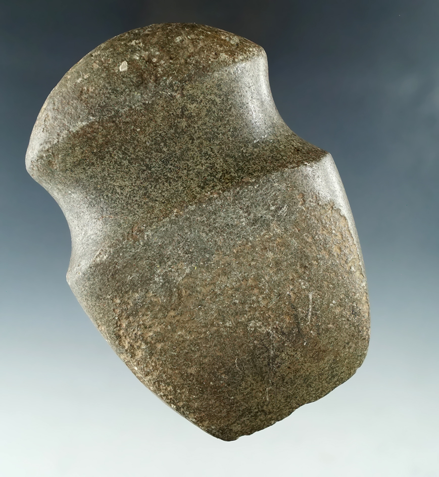 Nicely polished 4 7/8" Full Grooved Hardstone Axe that is well patinated found in Indiana.