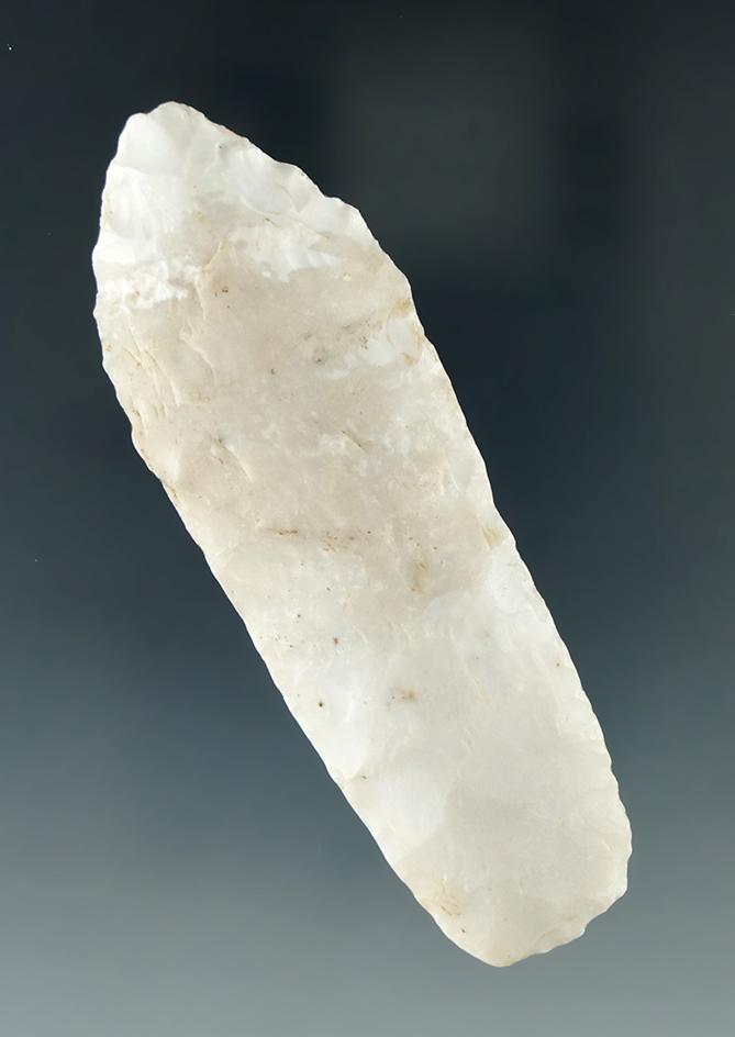 Rare! 2 11/16" Paleo Hell Gap made from high-quality Burlington chert found in Iowa.