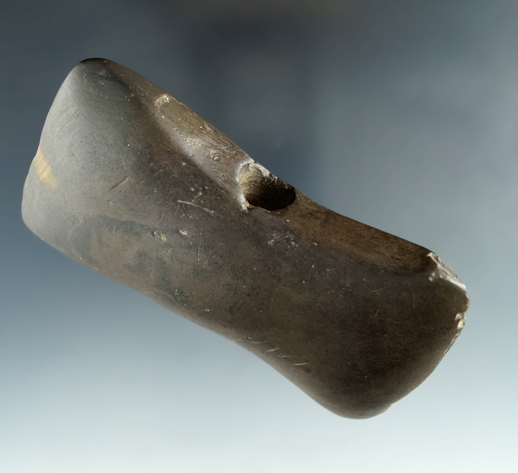 Very unique 3 7/8" wide winged Bannerstone that is partially drilled at both ends - Brookville Ohio.