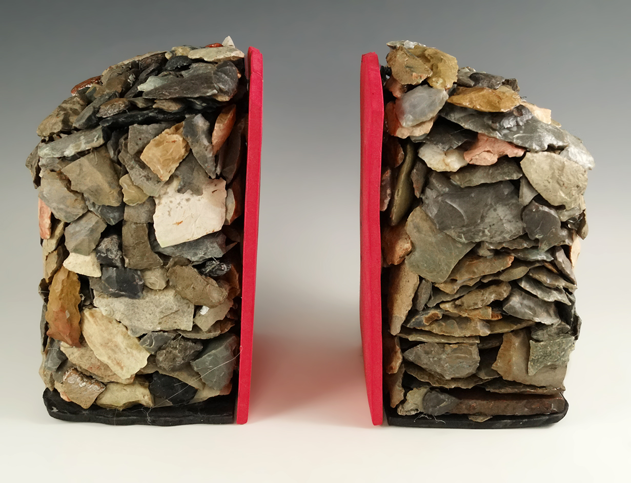 Very unique bookcase ends made from glued up field found Pennsylvania and Ohio arrowheads.