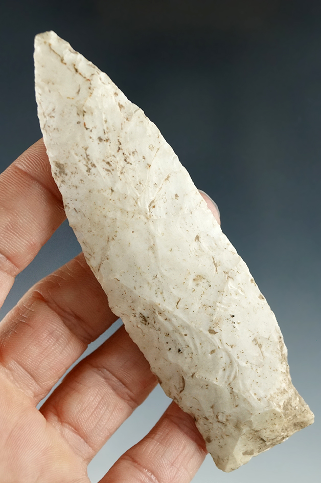 4 1/16" Stemmed Lanceolate found in Minnesota. Ex. Karl Parchert, Ex. Museum.