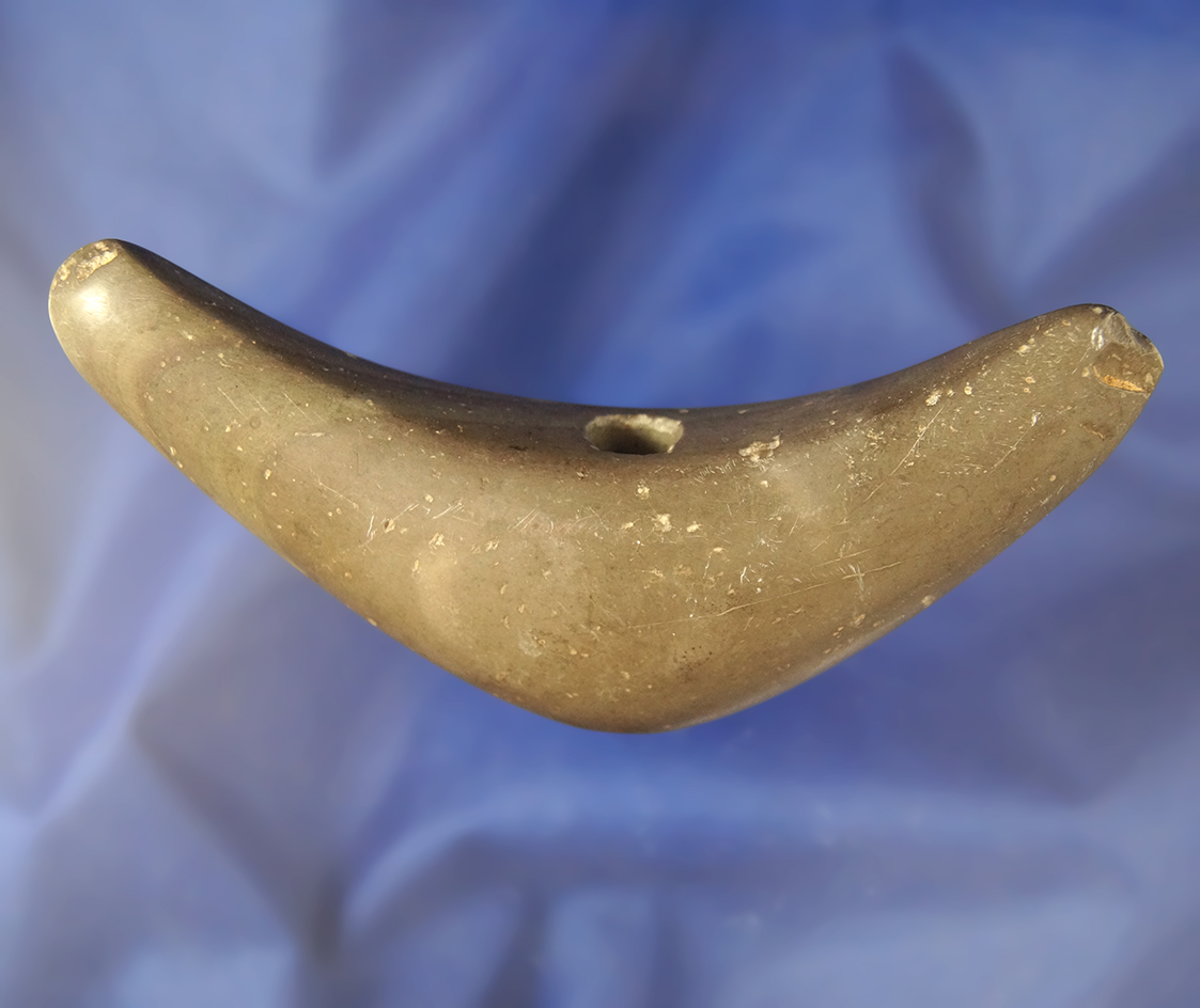 4 3/4" slate Lunate Bannerstone found in Grand Junction Michigan. Ex. Don Rhodes, Ron Sauer