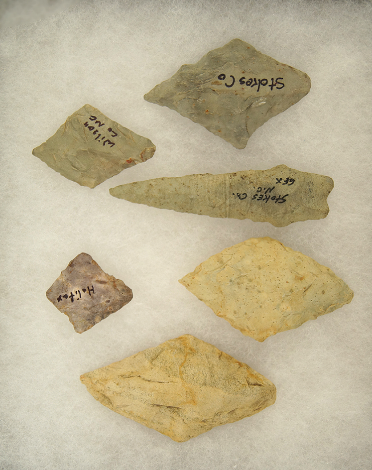 Set of 6 assorted Arrowheads found in North Carolina, largest is 2 5/8".