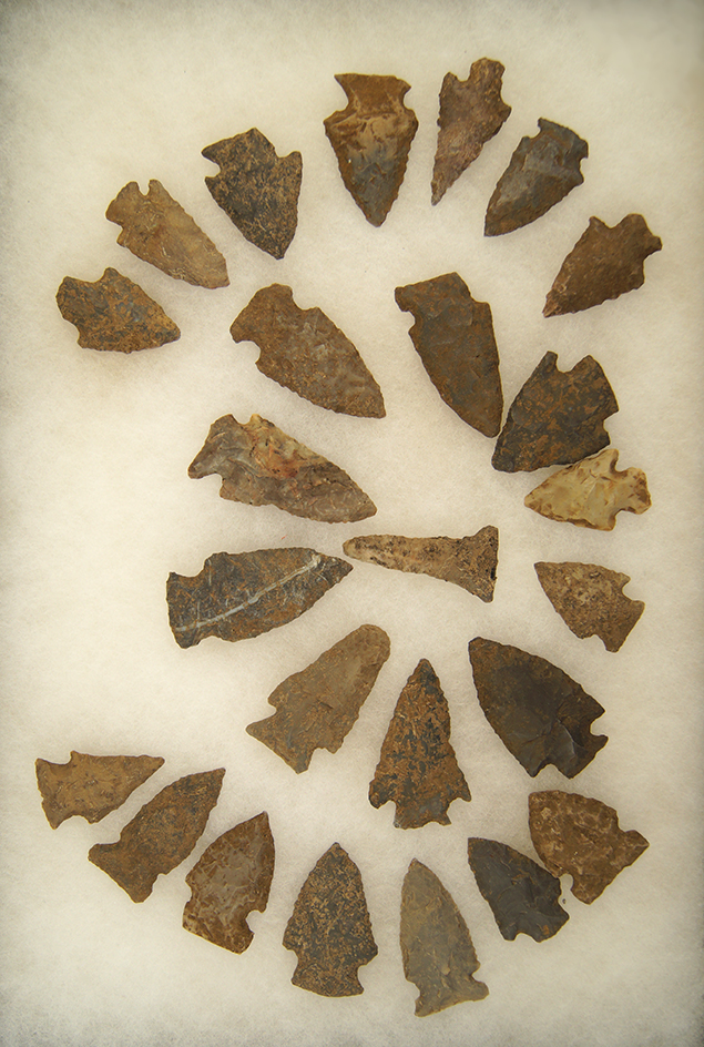 Group of 25 assorted Arrowheads from a cave dig in Robertson County Tennessee October, 2003.