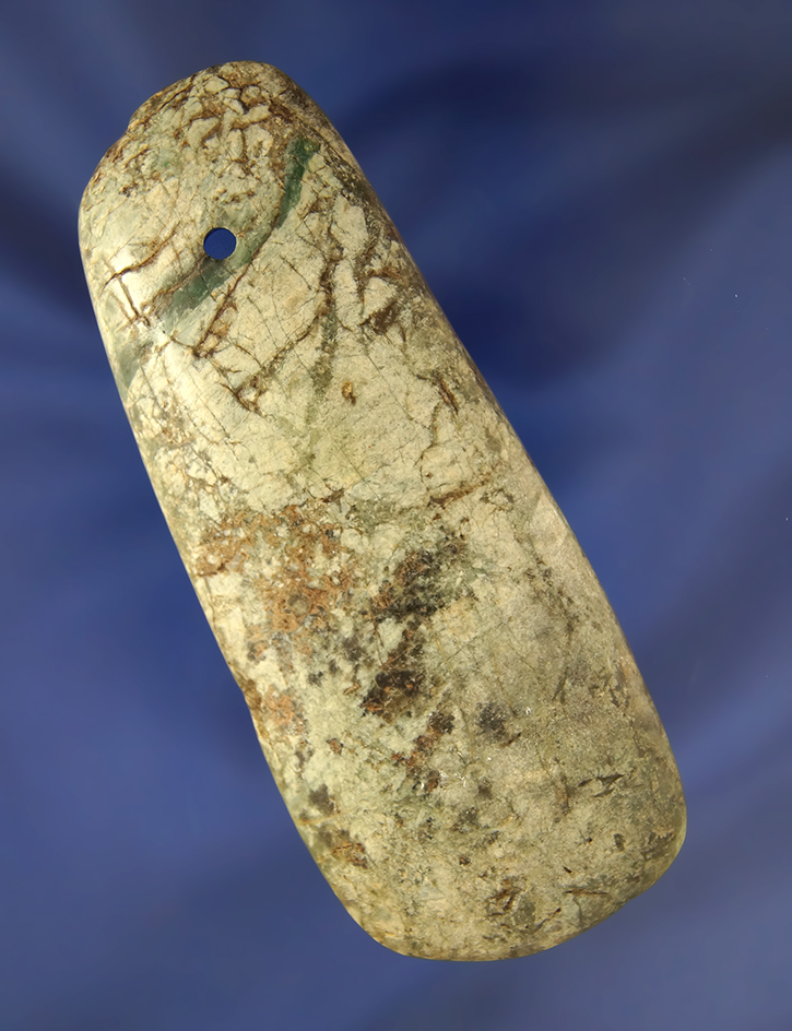 Beautifully polished and colorful 3 13/16" drilled pre-Columbian Pendant. Ex. Townsend, Billy Hillen