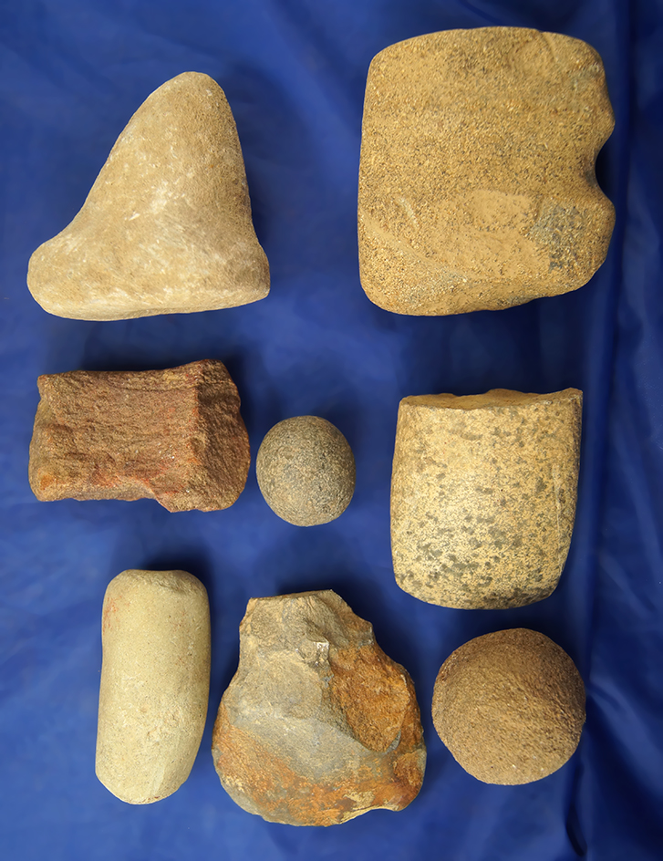 Set of assorted field found stone artifacts, some are damaged, found in Greenup Co., Kentucky.