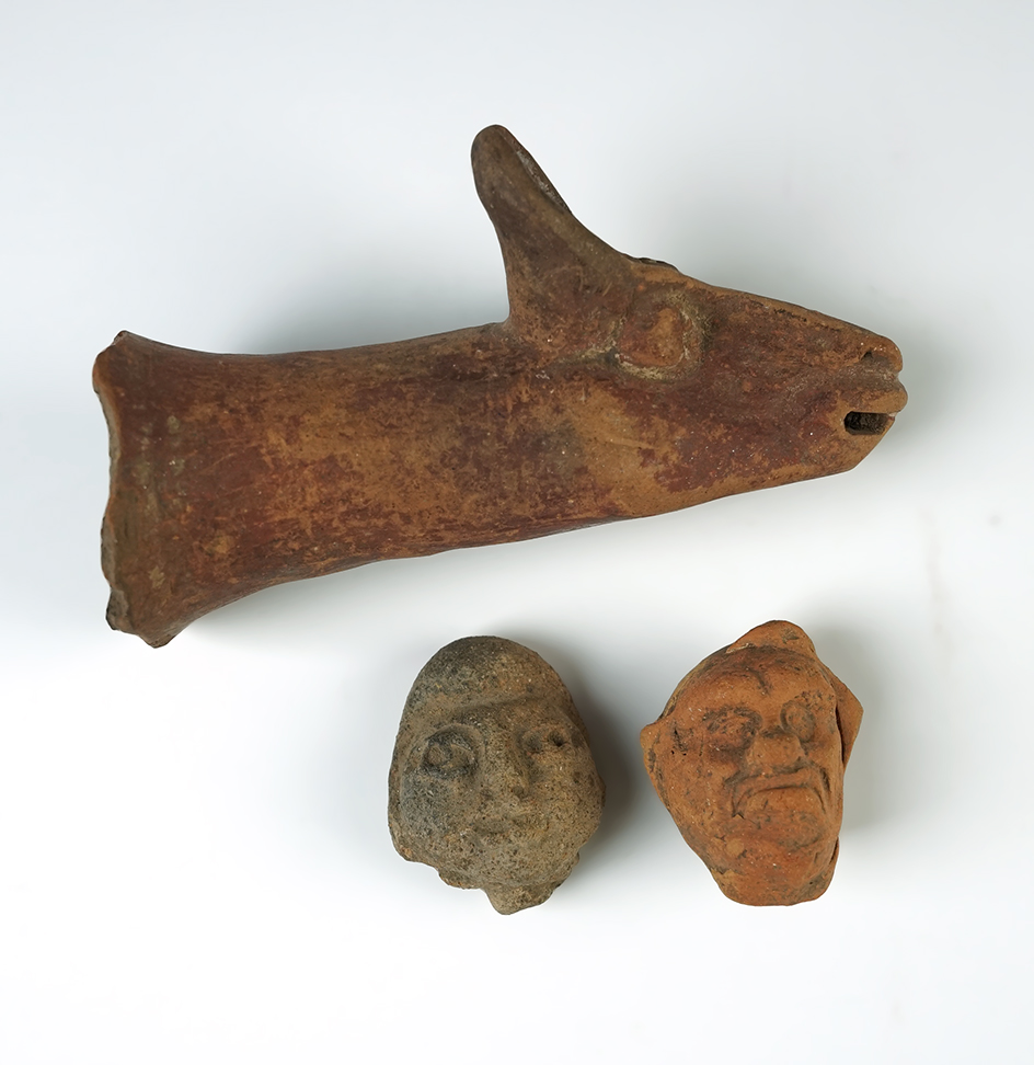 Set of three pre-Columbian pottery heads found in New Mexico. Excellent display items.
