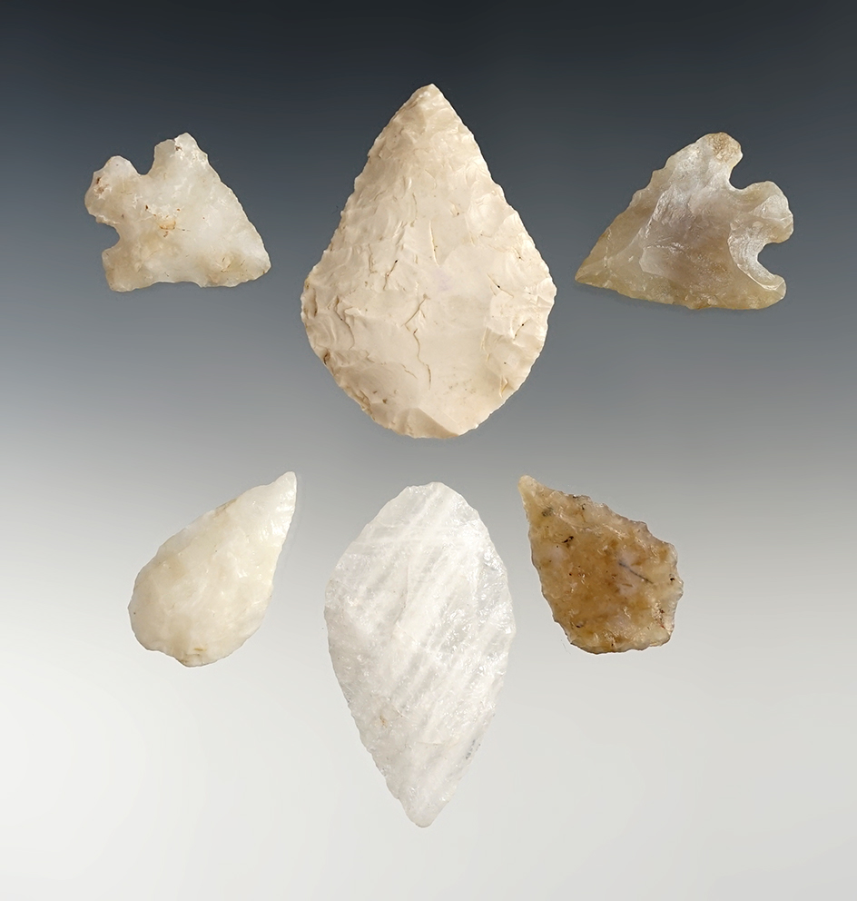 Set of six assorted Western U. S. flaked artifacts. Largest is 2".