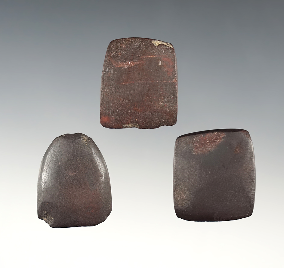 Set of 3 fine miniature Hematite Celts found in Ohio. The largest is 1 1/4".