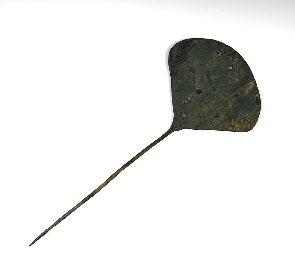 Large! 13" x 5" wide Inca culture copper Tupi found in Peru. Ex. Browner.