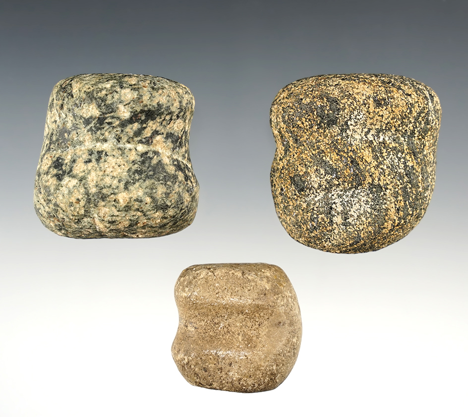Set of 3 Midwest Hammerstones made from Hardstone. The largest is 1 1/2".