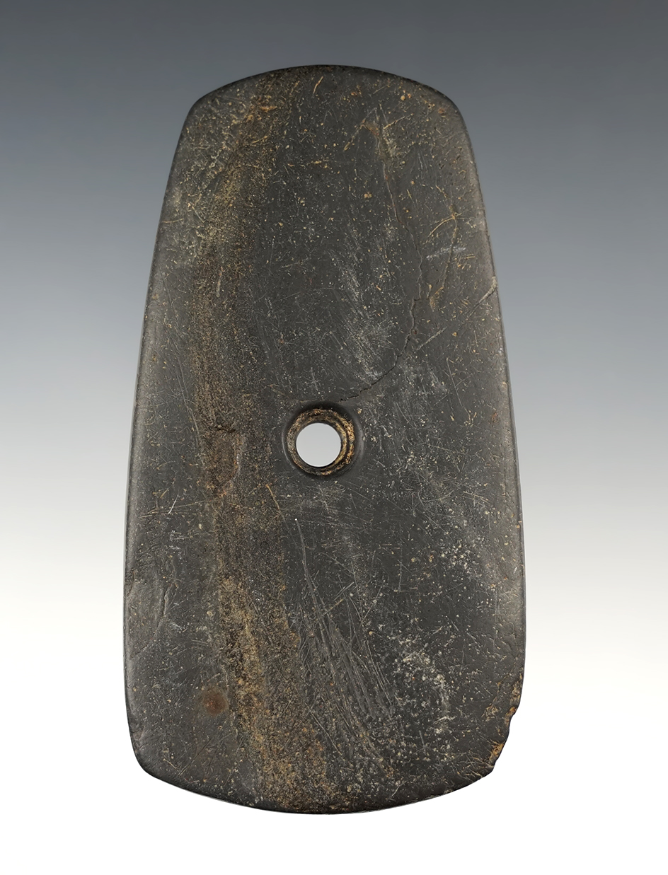 Well made 4 1/16" Trapezoidal Pendant found by Lester Klinger on his farm. Hardin Co., Ohio.