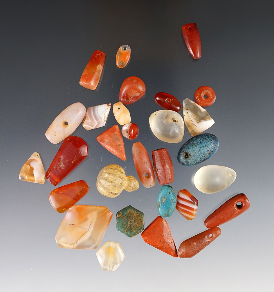 Set of 29 assorted colorful Neolithic Beads found in the Western Sahara and Morocco.