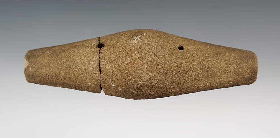 5 3/16" Expanded Center Gorget made from well patinated Sandstone. Medina Co., Ohio.