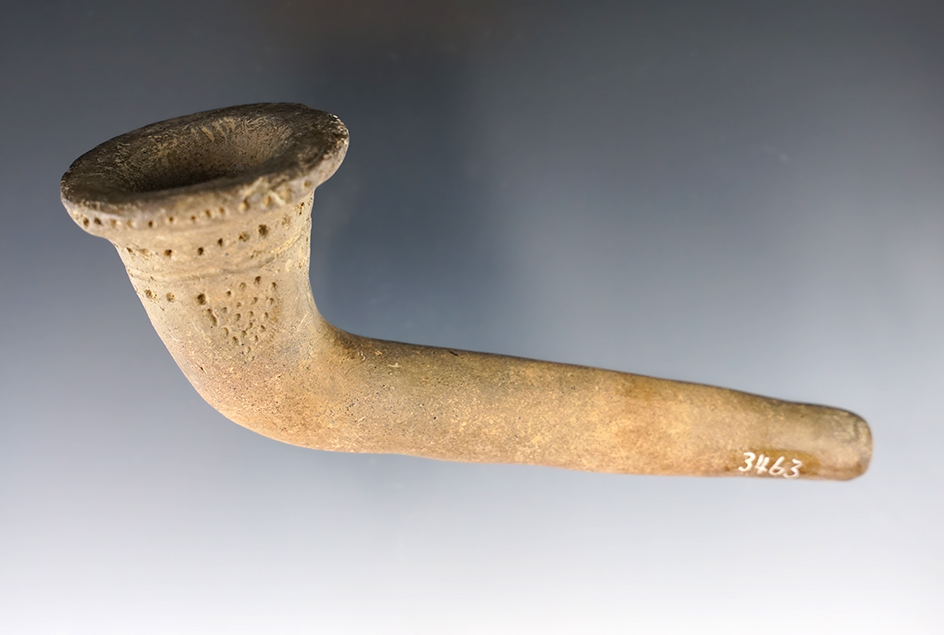 5 3/16" long trumpet style Iroquois pipe. Glued w/ rest. From the old Casterline collection. NY.