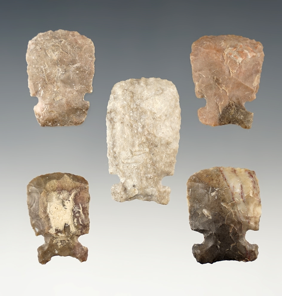 Set of five nicely styled Sidenotch scrapers found in New Mexico. Largest is 1 1/2".