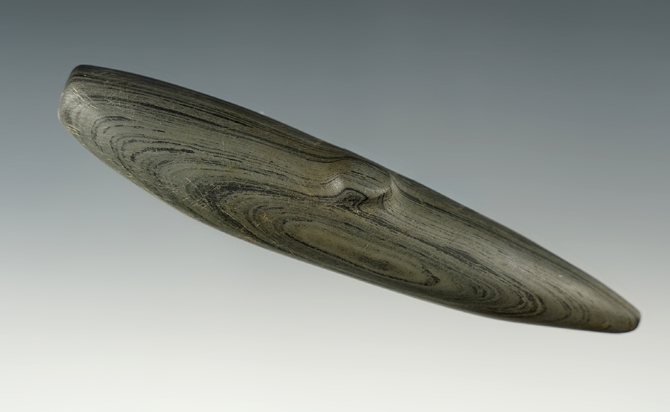 Exceptional undrilled Glacial Kame Spineback Gorget that measures 4 9/16". Erie Co., Ohio.