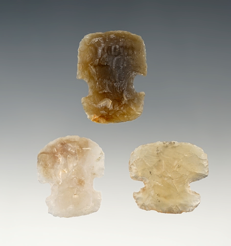 Set of three beautifully crafted Sidenotch scrapers made from chalcedony - New Mexico. 