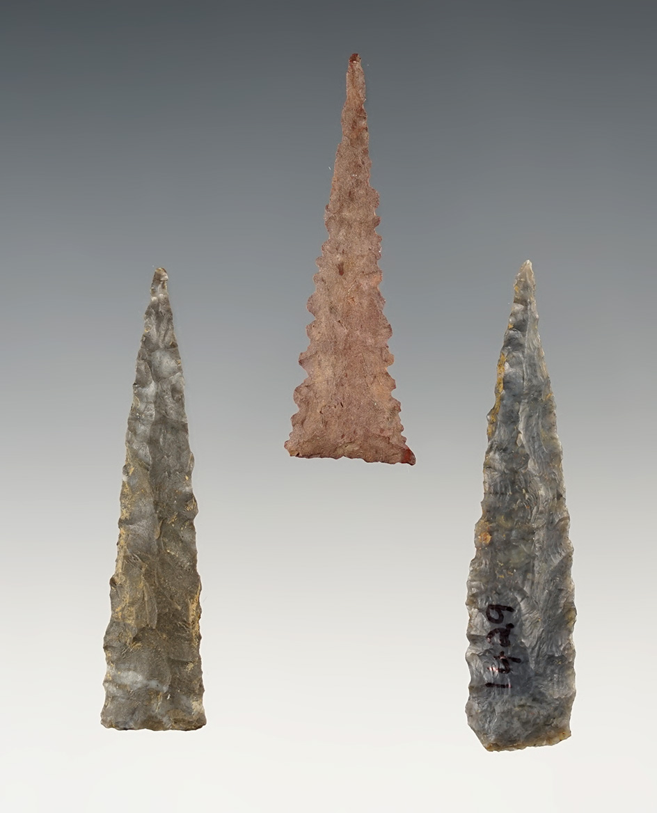 Set of 3 exceptional Ft. Ancient Triangle points in outstanding condition. Kentucky/Tennessee.
