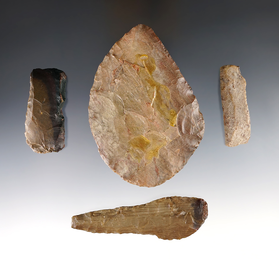 Set of 4 Knives & Tools found in Deschutes Co., Oregon. Two are paleo Uniface tools.