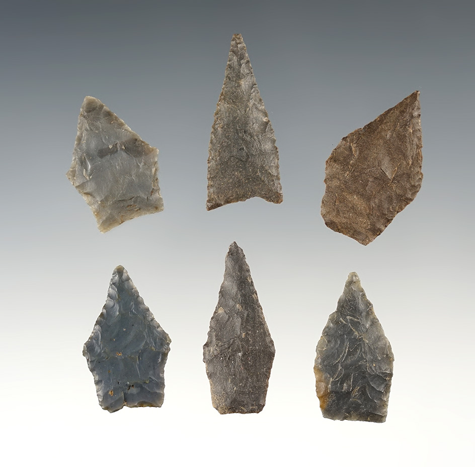 Set of 6 nicely made Jacks Reef Pentagonal points - Kentucky/Tennessee. Largest is 1 7/16".