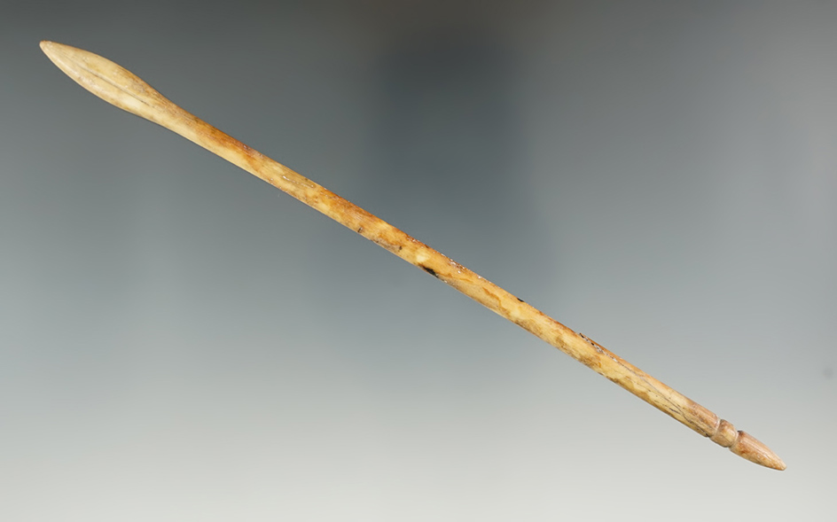 Large and nicely decorated 6 3/4" engraved bone pin. Broken and glued. Greenup Co., Kentucky