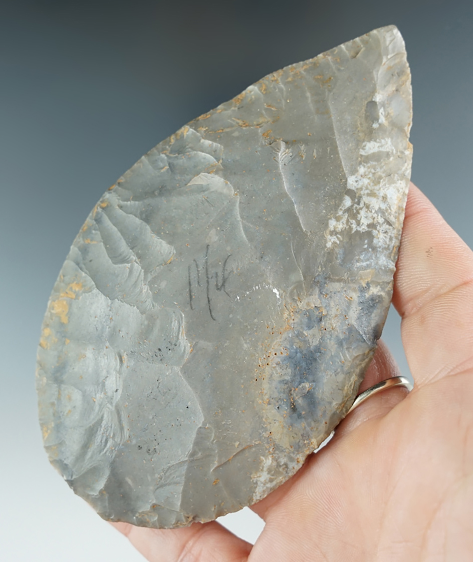 4 9/16" Beautifully flaked Hornstone Cache Blade found in Indiana.