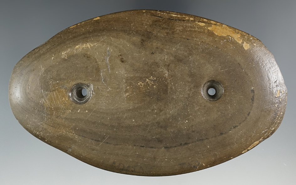 5 1/8" Ovate Gorget made from Banded Slate. Found in Madison Co., Indiana. Ex. Spahr. COA's.