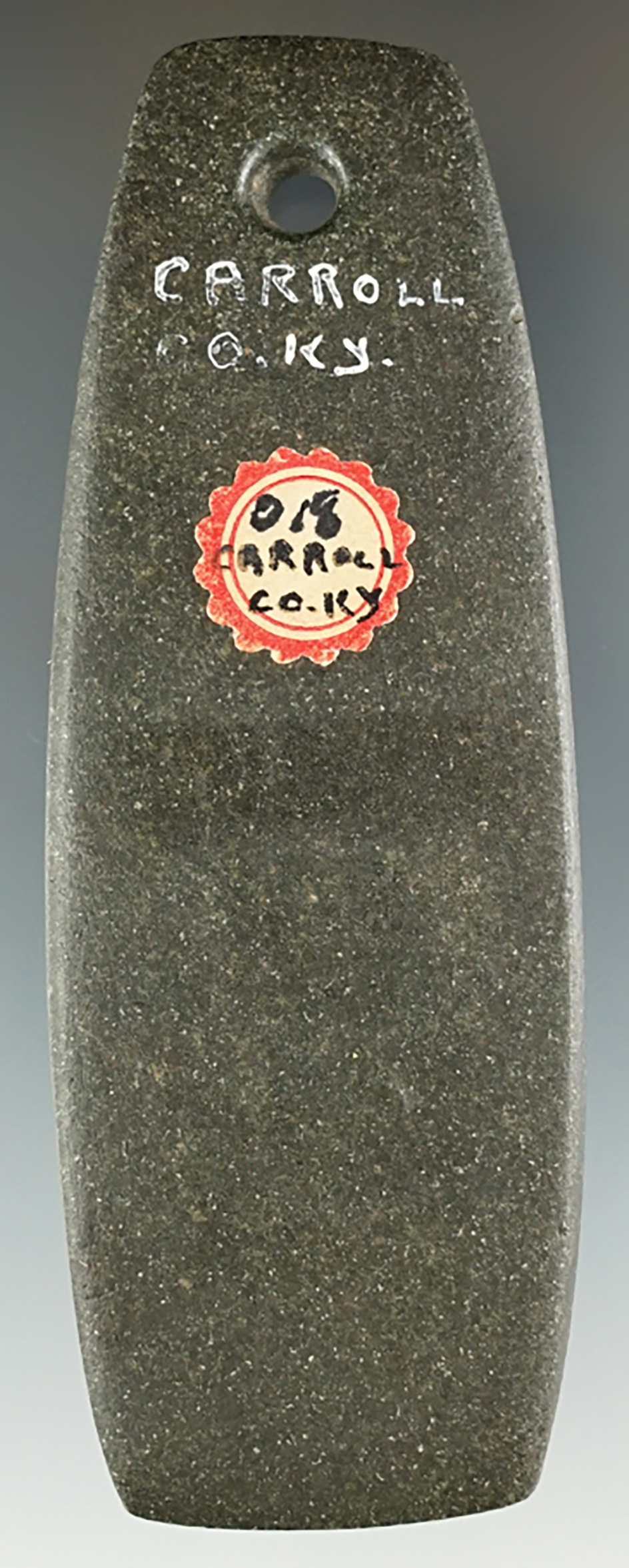 Pictured! Thin and nice 3 13/16" Hardstone Pendant. Carroll Co., Kentucky. Bartol Collection.