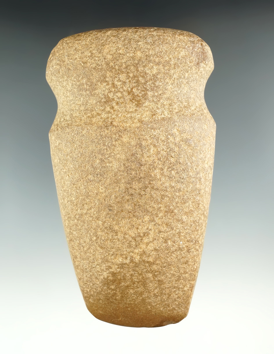 Excellent style and craftsmanship on this 4 3/8" Full Grooved Quartz Axe  - Medina Co., Ohio.