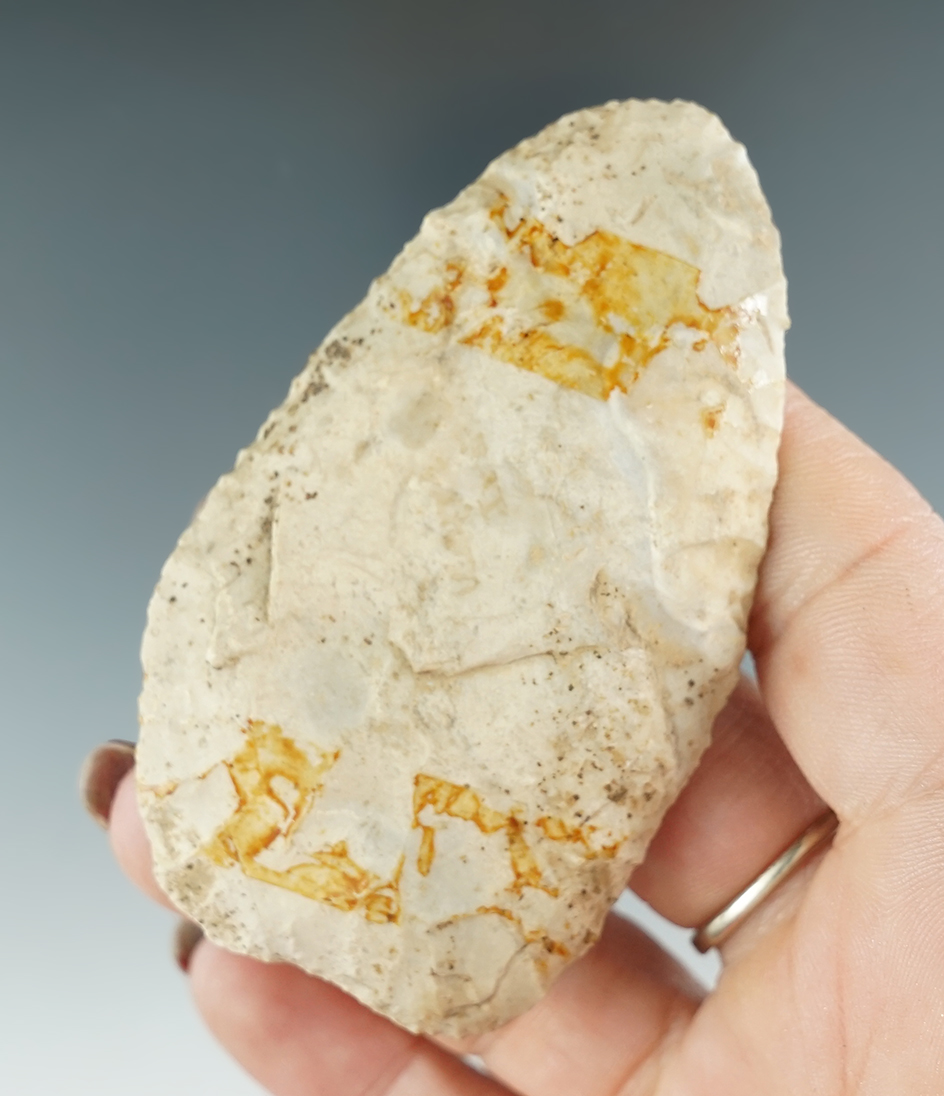 3 1/8" Archaic Flint Blade that was glued to an old board, found in Indiana.