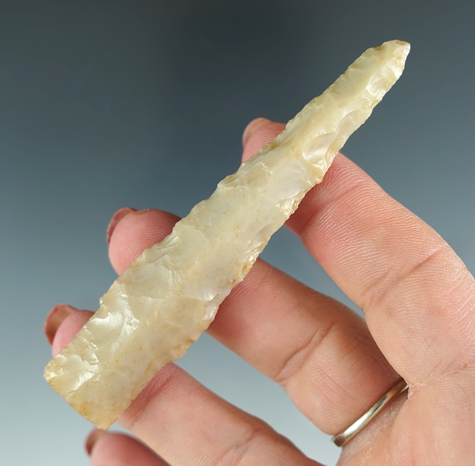 3 7/16" Eden found in New Mexico. Blade shows many ancient resharpenings. Rogers COA & SOP.