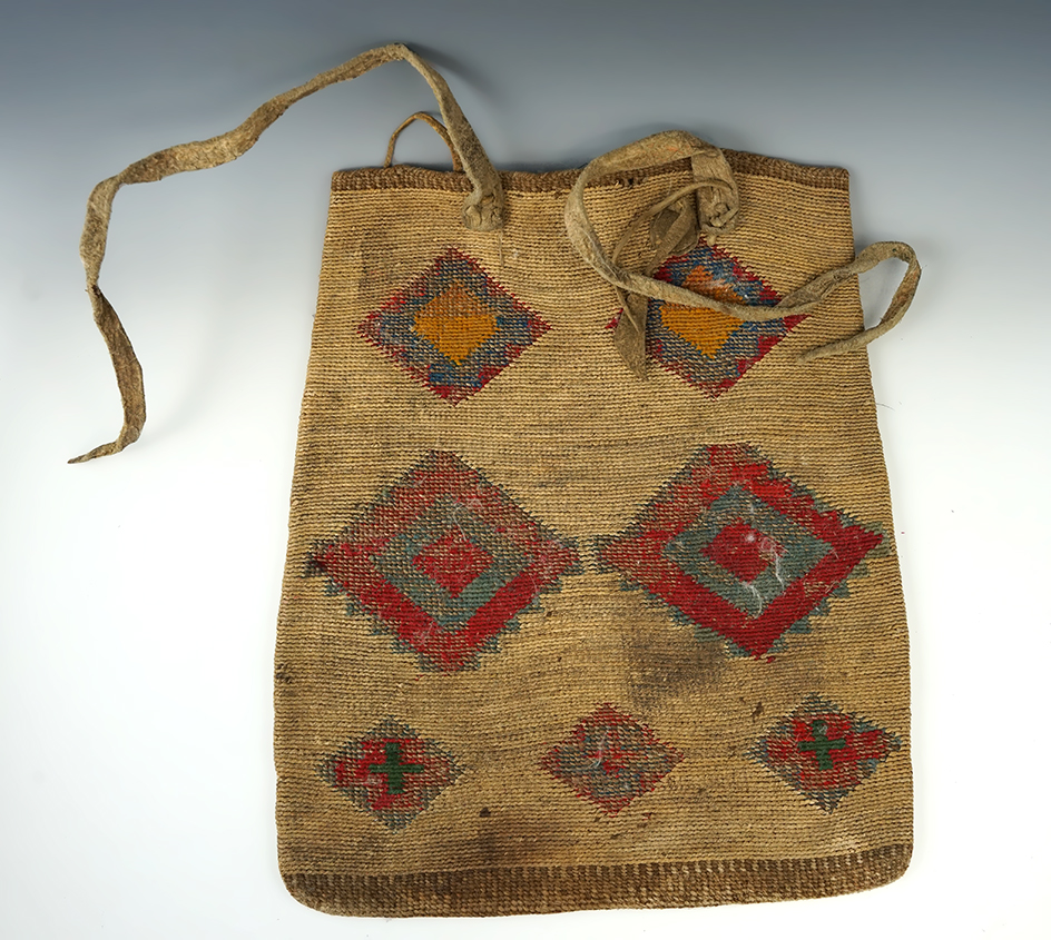 15" x 12" Cornhusk bag with colorful design. From the collection of Dale Jones.