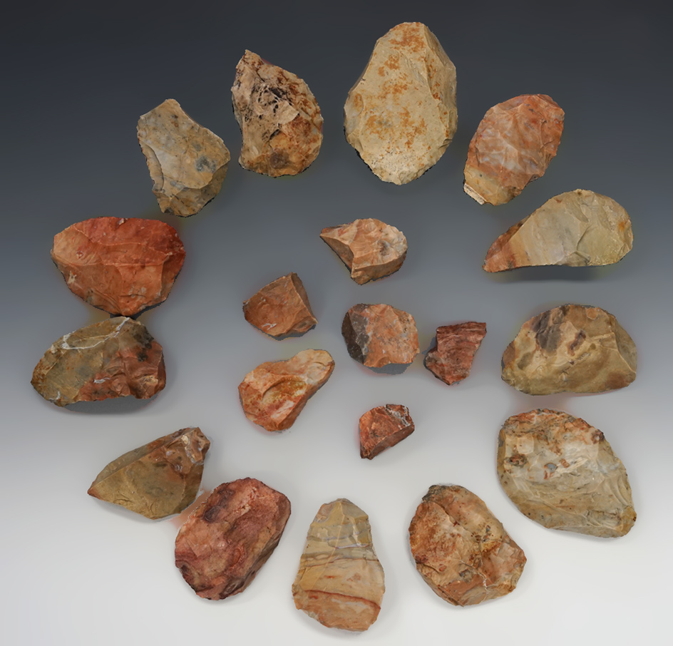 19 Blanks, largest is 4 5/8" from the Gray LaDassor cache of 401 cache blanks - Crescent Quarry.