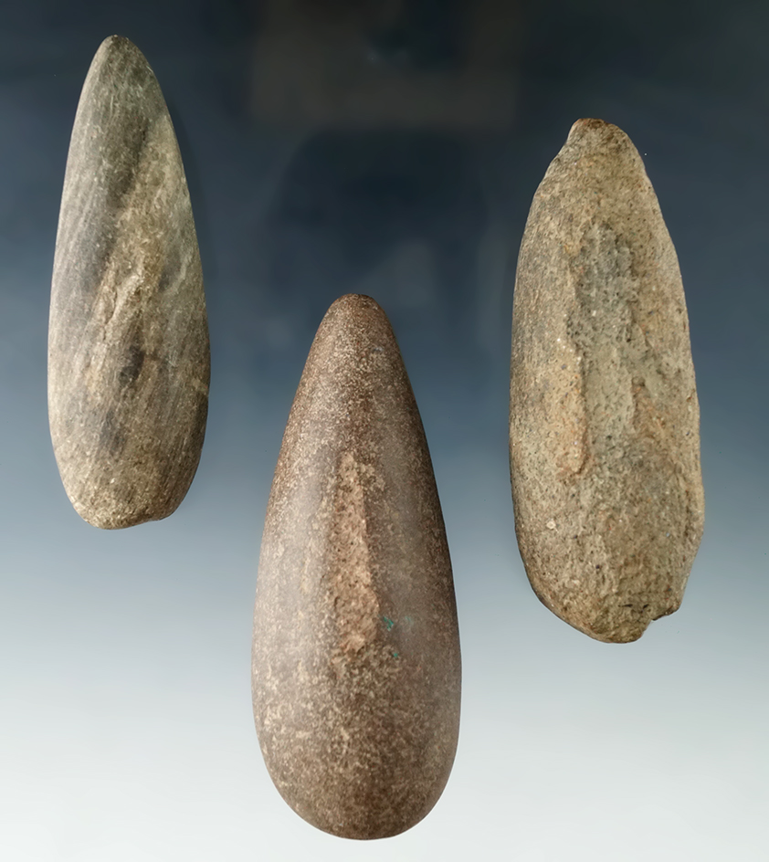 Set of three Plummet Preforms found in Ohio, largest is 3 3/16".