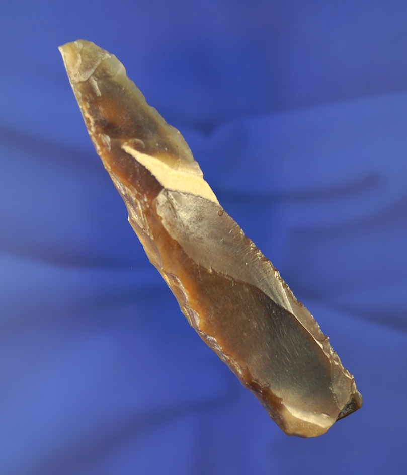 4 1/2" north African mid-Paleolithic to upper-paleolithic Flint Knife that is beautifully patinated.