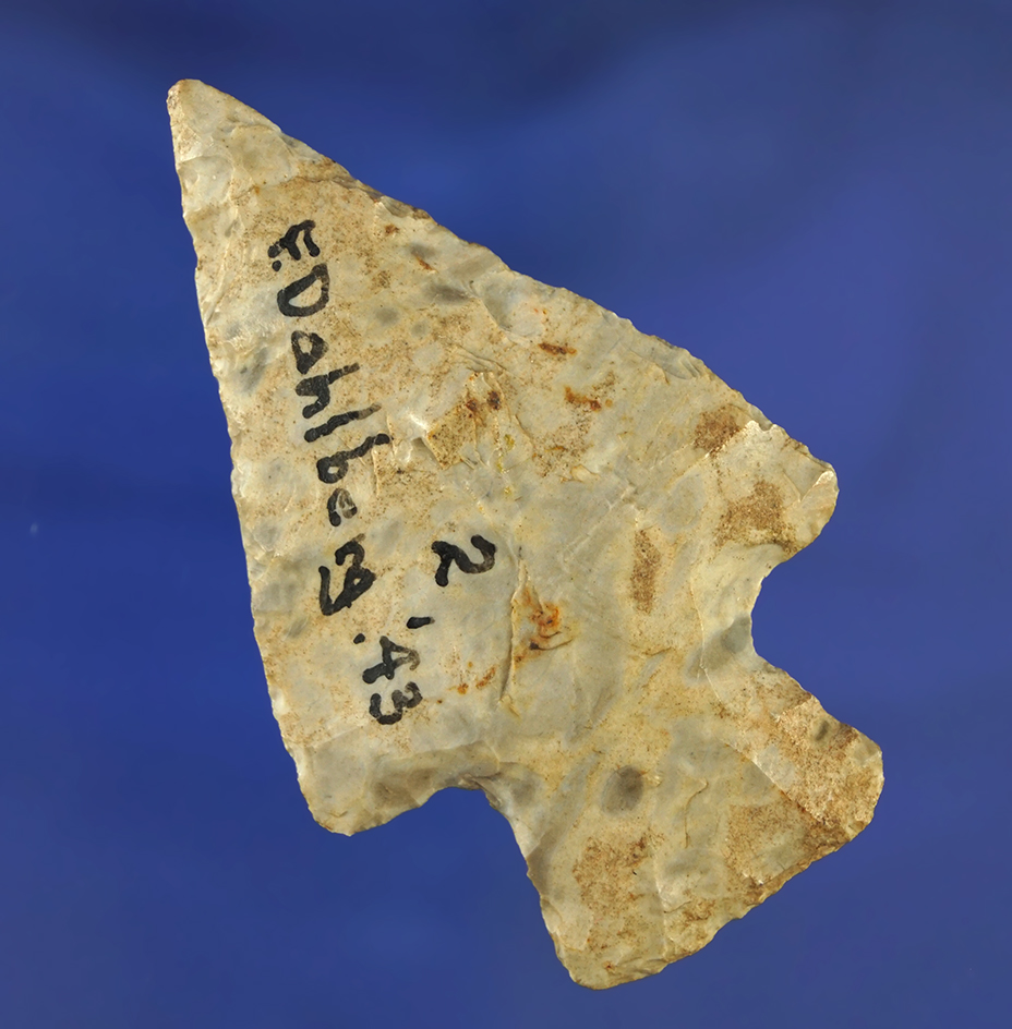 2 3/4" Lange point found in Keosaugua, Van Buren County, Iowa in 1943. Ex. F. Dahlberg.