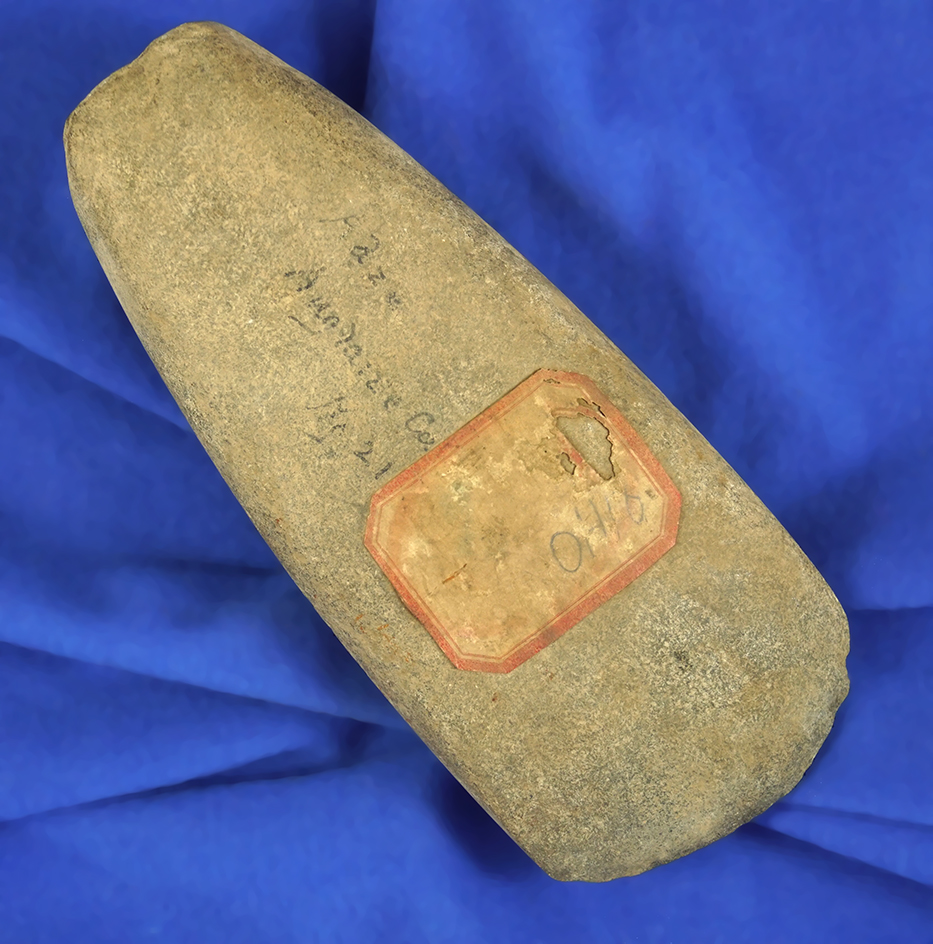 Old collection! 6 1/8" Hardstone Celt found in Ohio with old writing and very old tag on surface.