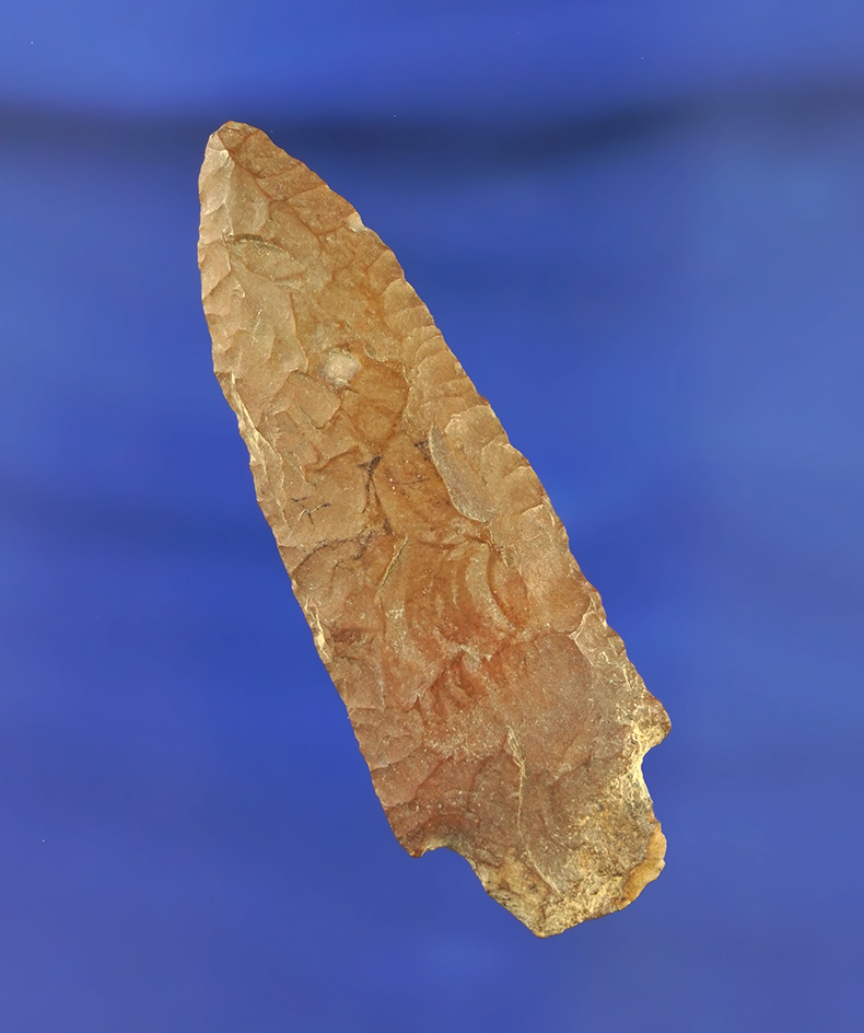 2 1/2" heavily patinated Stemmed dart point found in Tennessee.