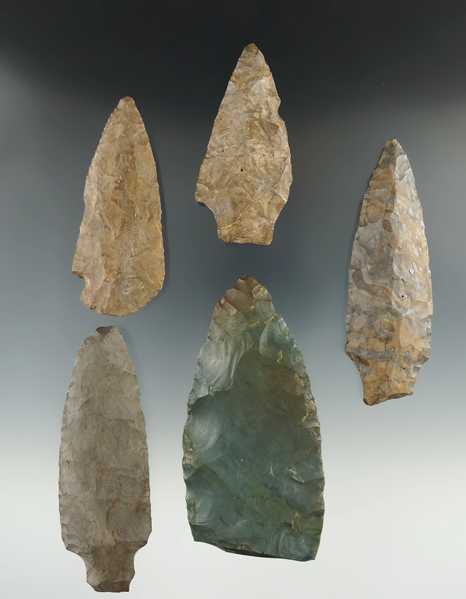 Set of five large Knives found in New York, largest is 4 5/8". A couple have some damage.