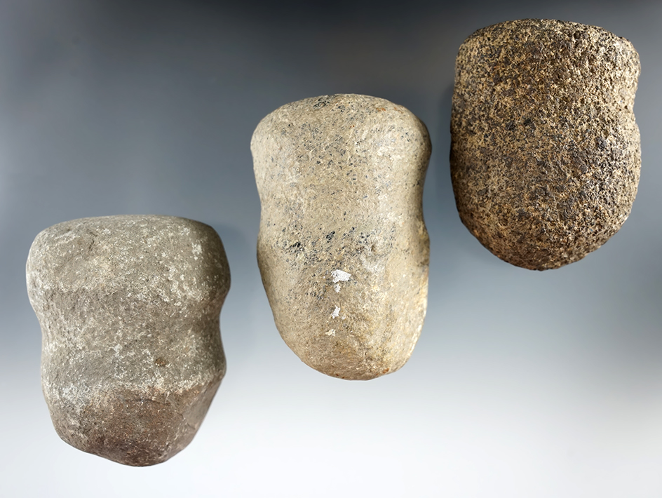 Set of three grooved hammerstones found in Ohio, largest is 3".