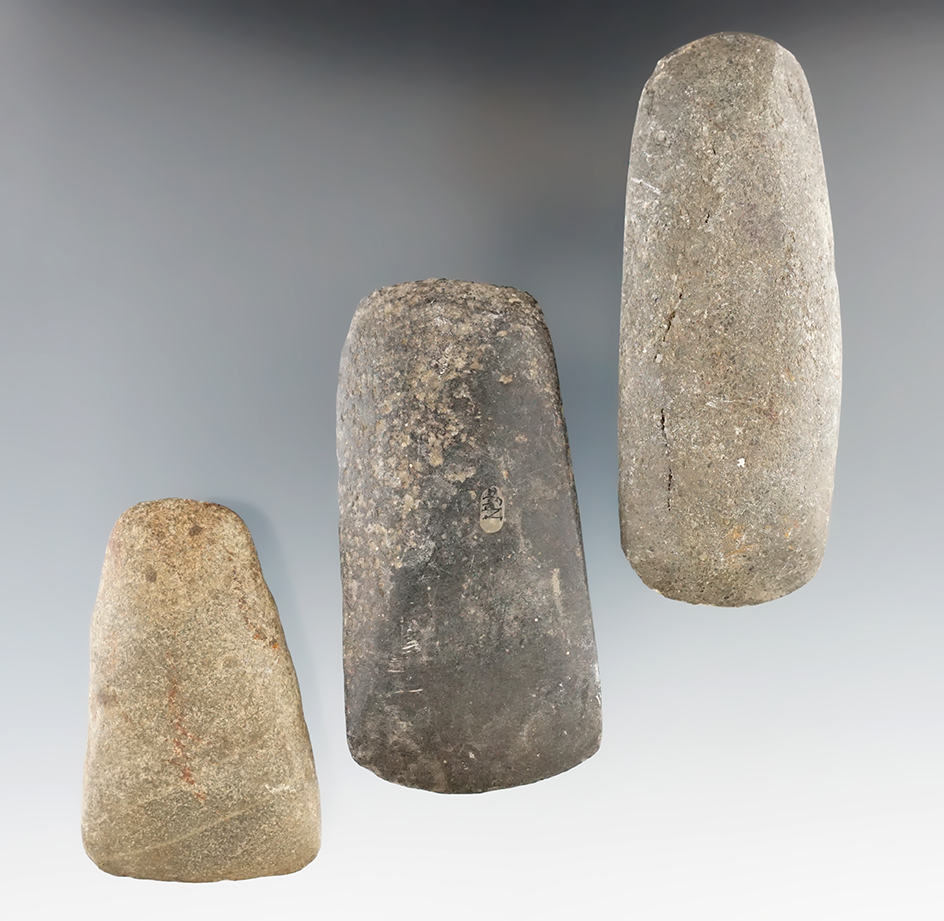 Set of three hardstone Celts found in New York, largest is 4".
