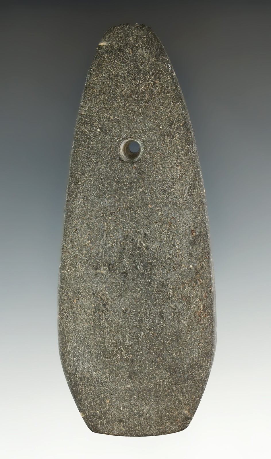4 3/8" Hopewell Trapezoidal Pendant made from gray Slate, found in Indiana. Ex. Jerre Wall