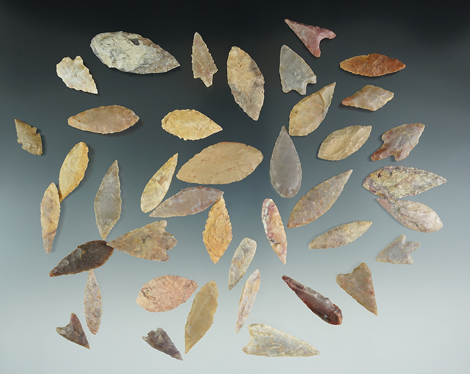 Set of 40 Neolithic Leaf Points found in the northern Sahara Desert region of Africa.